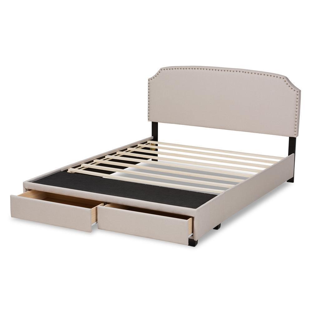 Larese Beige Fabric Upholstered 2-Drawer Queen Size Platform Storage Bed FredCo
