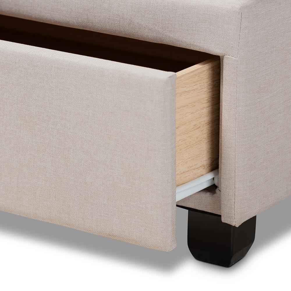 Larese Beige Fabric Upholstered 2-Drawer Queen Size Platform Storage Bed FredCo
