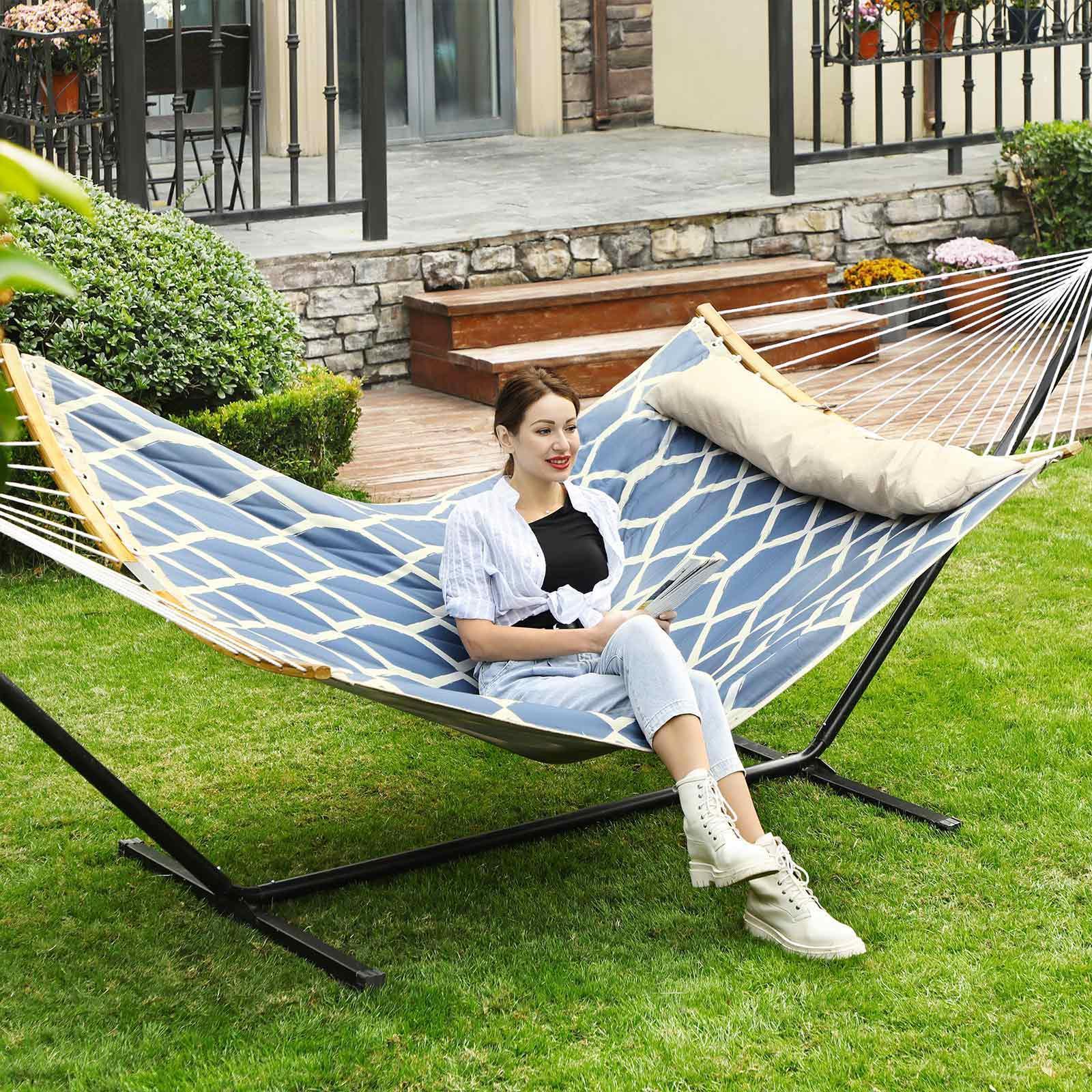 Large Hammock for Outdoor Blue and Beige Rhombus FredCo