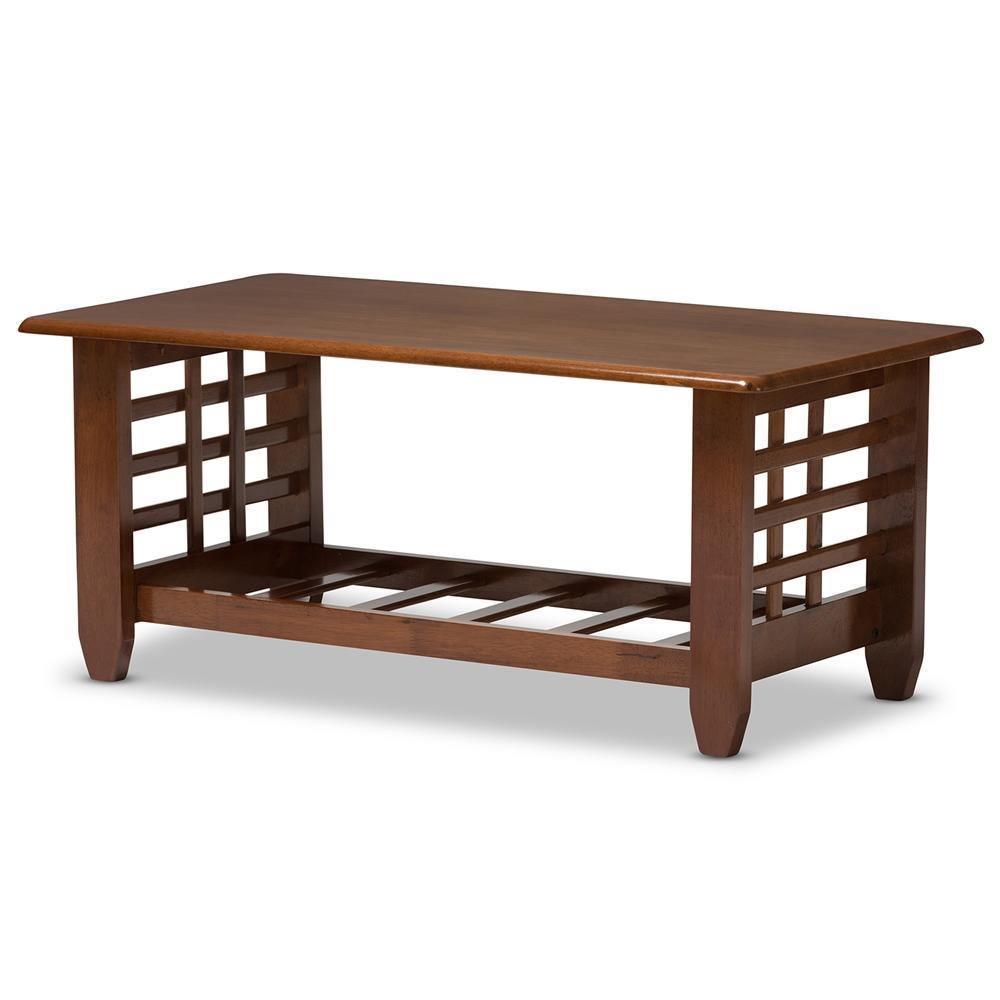 Larissa Modern Classic Mission Style Cherry Finished Brown Wood Living Room Occasional Coffee Table FredCo