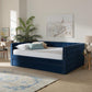 Larkin Modern and Contemporary Navy Blue Velvet Fabric Upholstered Full Size Daybed with Trundle FredCo