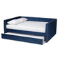 Larkin Modern and Contemporary Navy Blue Velvet Fabric Upholstered Full Size Daybed with Trundle FredCo