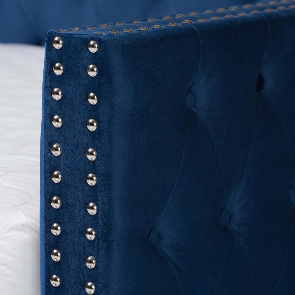 Larkin Modern and Contemporary Navy Blue Velvet Fabric Upholstered Full Size Daybed with Trundle FredCo