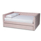Larkin Modern and Contemporary Pink Velvet Fabric Upholstered Full Size Daybed with Trundle FredCo