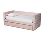 Larkin Modern and Contemporary Pink Velvet Fabric Upholstered Twin Size Daybed with Trundle FredCo