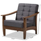 Larsen Mid-Century Modern Gray Fabric Upholstered Walnut Wood Lounge Chair FredCo