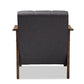 Larsen Mid-Century Modern Gray Fabric Upholstered Walnut Wood Lounge Chair FredCo