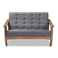 Larsen Mid-Century Modern Gray Fabric Upholstered Walnut Wood Loveseat FredCo