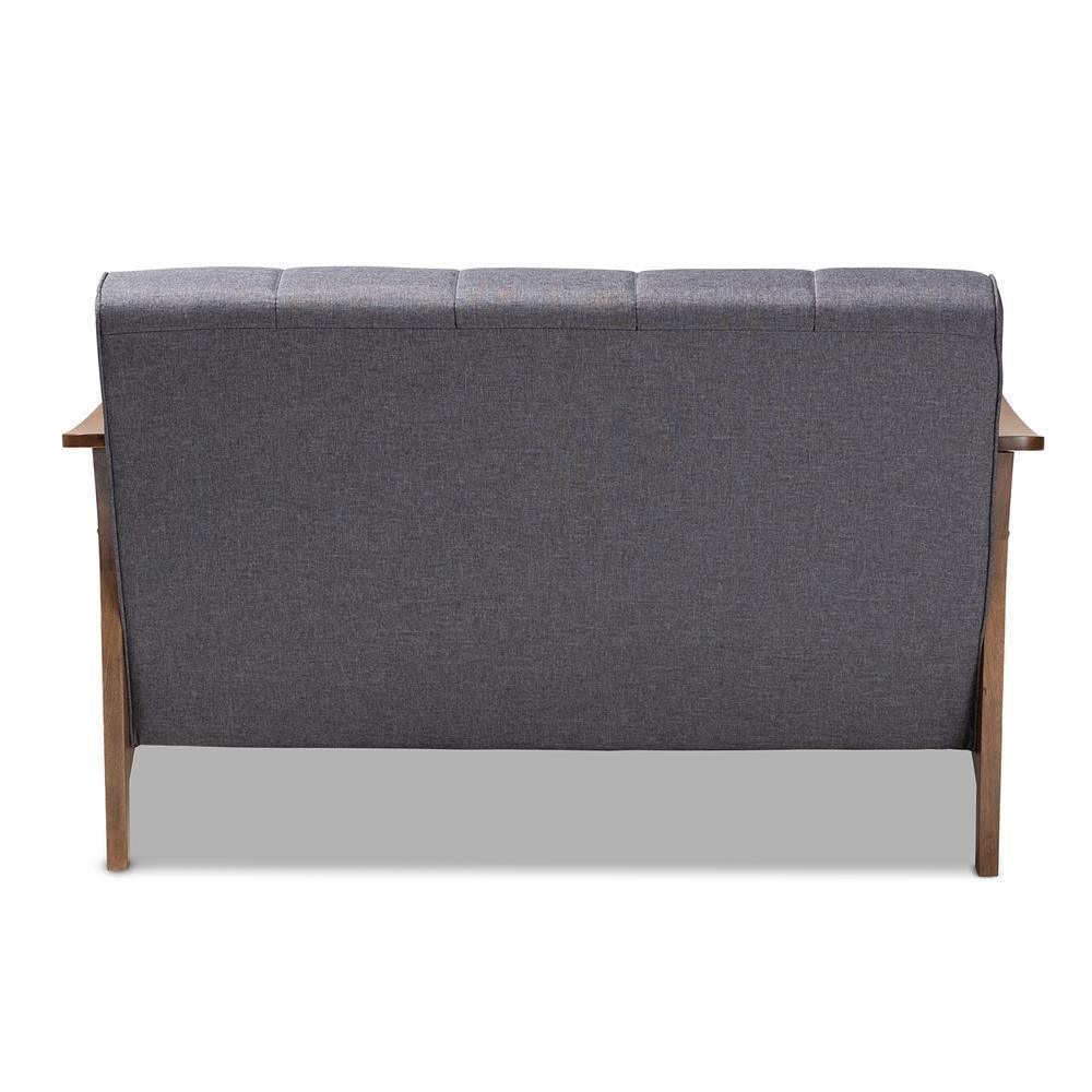 Larsen Mid-Century Modern Gray Fabric Upholstered Walnut Wood Loveseat FredCo