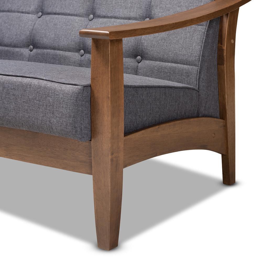 Larsen Mid-Century Modern Gray Fabric Upholstered Walnut Wood Loveseat FredCo