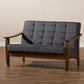 Larsen Mid-Century Modern Gray Fabric Upholstered Walnut Wood Loveseat FredCo