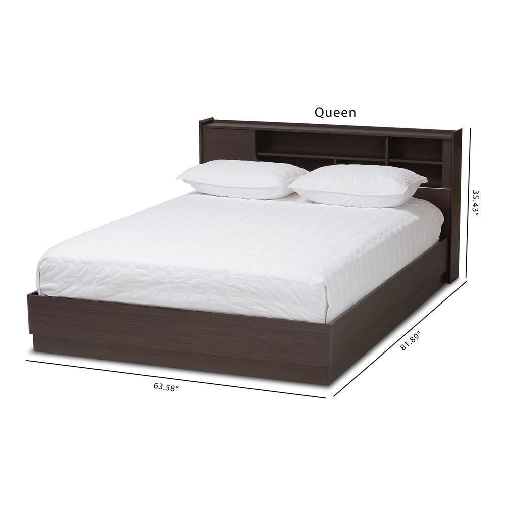 Larsine Modern and Contemporary Brown Finished Queen Size Platform Storage Bed FredCo