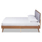 Larue Modern and Contemporary Grey Velvet Fabric Upholstered and Walnut Brown Finished Wood King Size Platform Bed FredCo