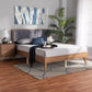 Larue Modern and Contemporary Grey Velvet Fabric Upholstered and Walnut Brown Finished Wood King Size Platform Bed FredCo