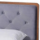 Larue Modern and Contemporary Grey Velvet Fabric Upholstered and Walnut Brown Finished Wood King Size Platform Bed FredCo