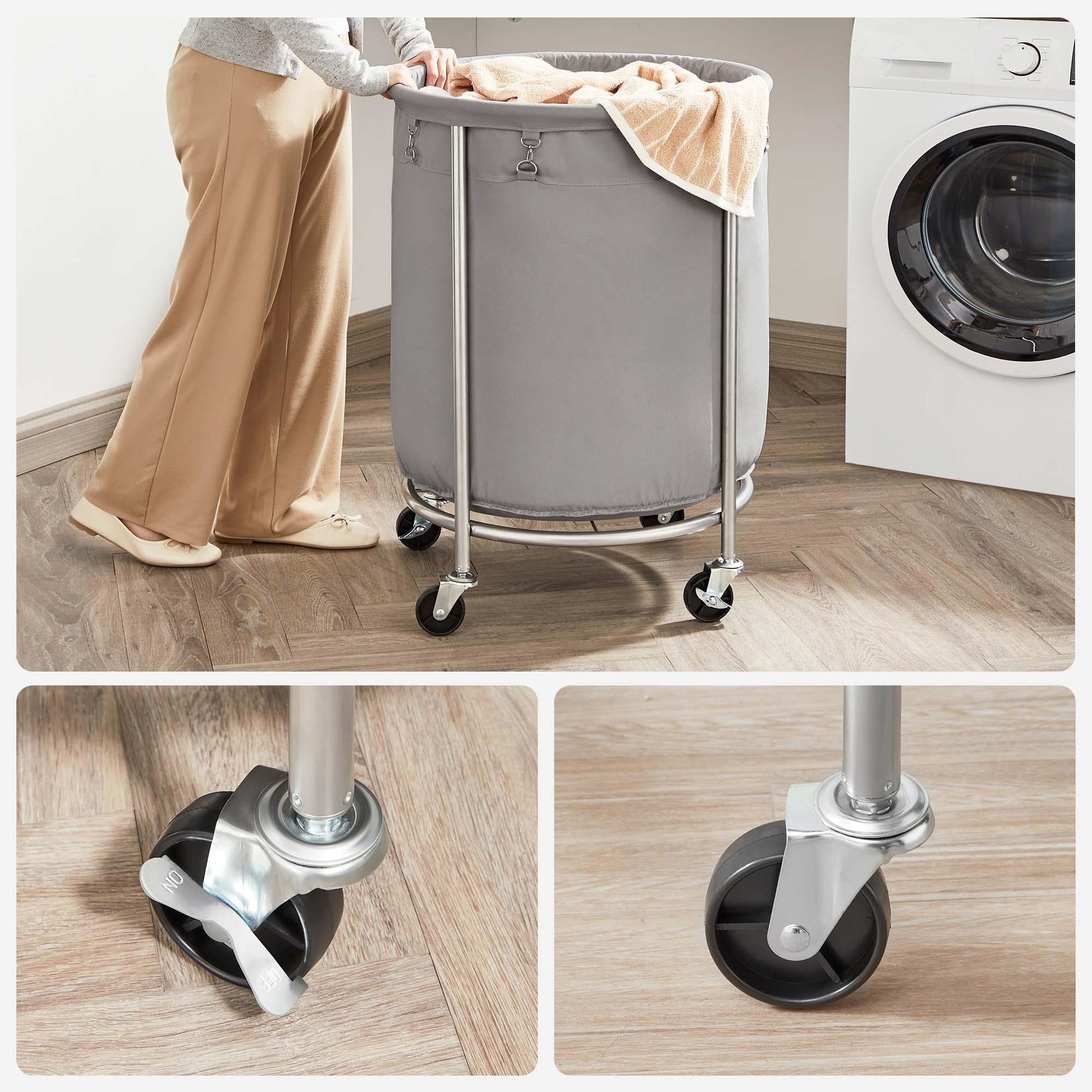 Laundry Basket with Wheels, Gray and Silver FredCo