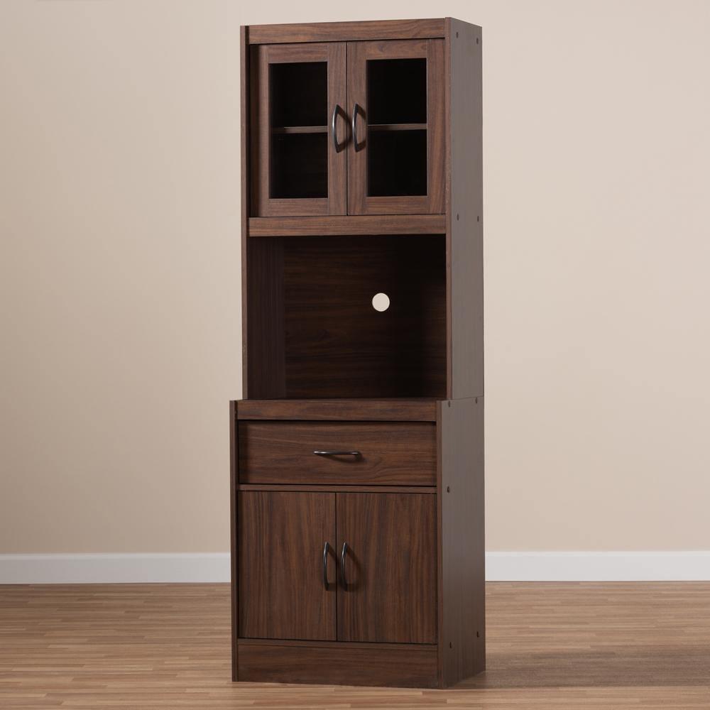 Laurana Modern and Contemporary Dark Walnut Finished Kitchen Cabinet and Hutch FredCo