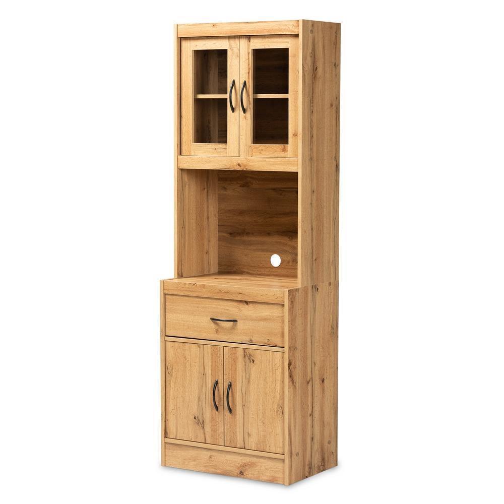 Laurana Modern and Contemporary Oak Brown Finished Wood Kitchen Cabinet and Hutch FredCo
