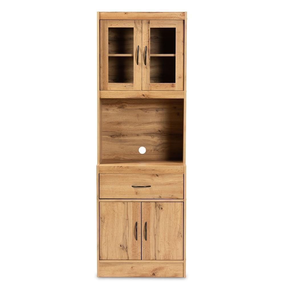 Laurana Modern and Contemporary Oak Brown Finished Wood Kitchen Cabinet and Hutch FredCo
