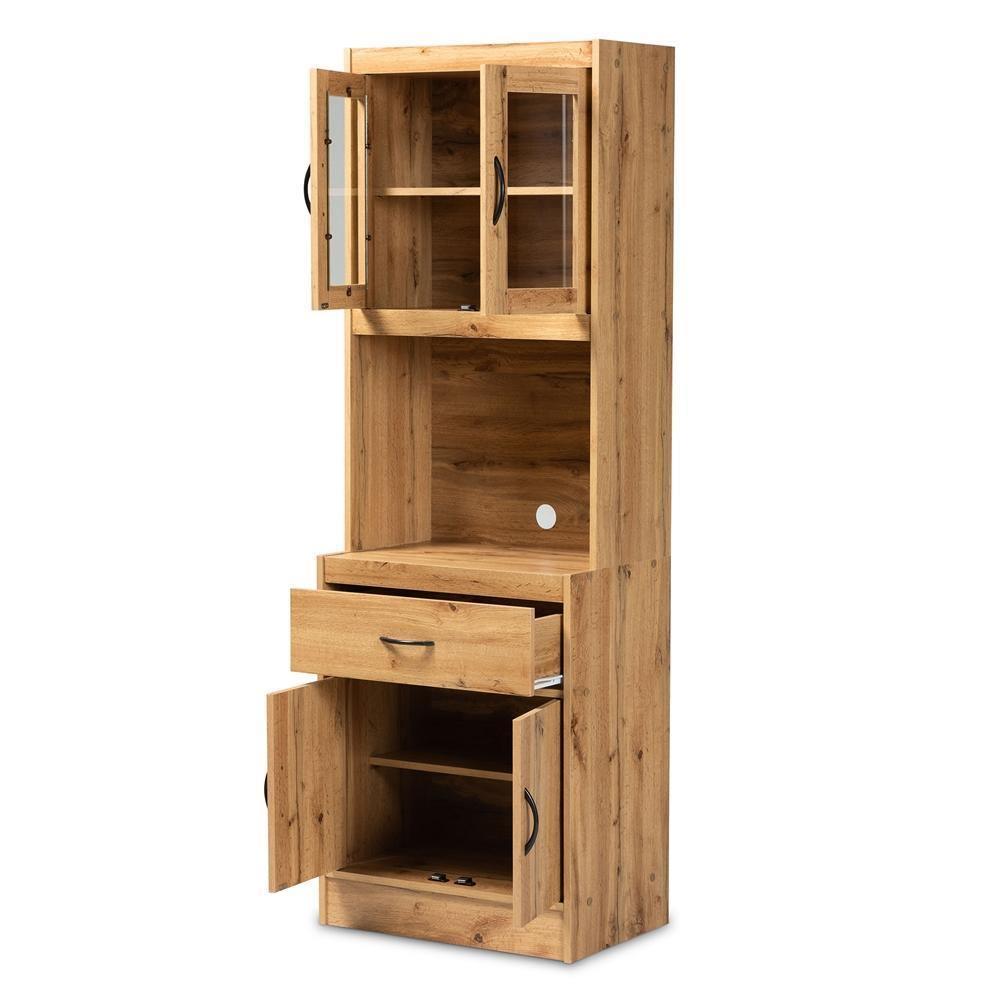 Laurana Modern and Contemporary Oak Brown Finished Wood Kitchen Cabinet and Hutch FredCo