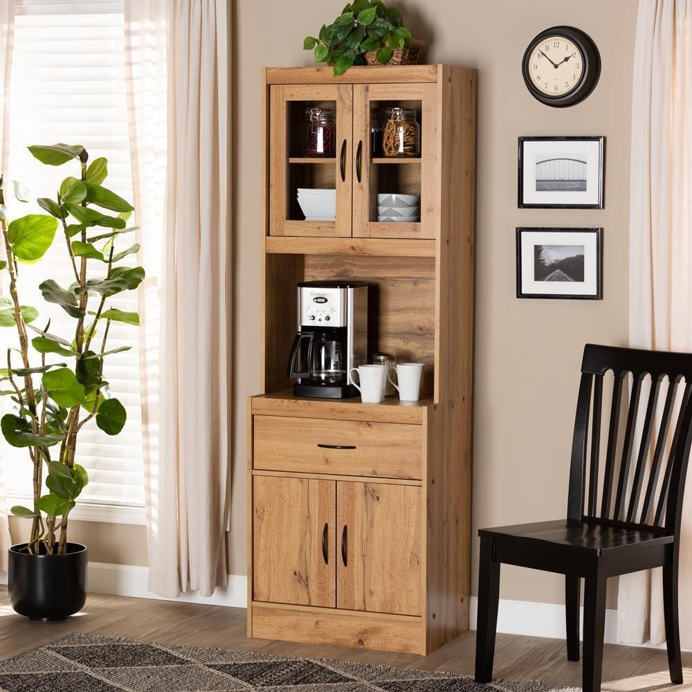 Laurana Modern and Contemporary Oak Brown Finished Wood Kitchen Cabinet and Hutch FredCo