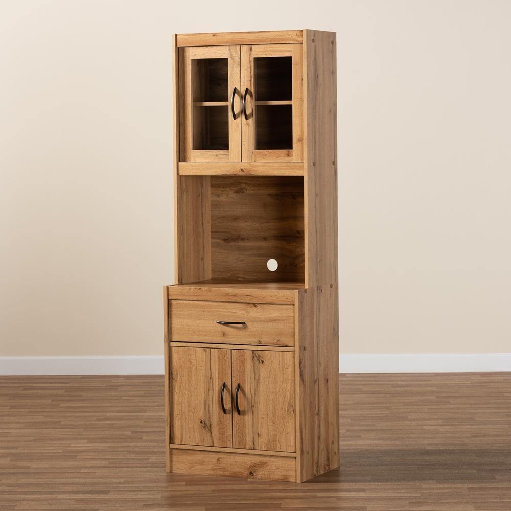 Laurana Modern and Contemporary Oak Brown Finished Wood Kitchen Cabinet and Hutch FredCo