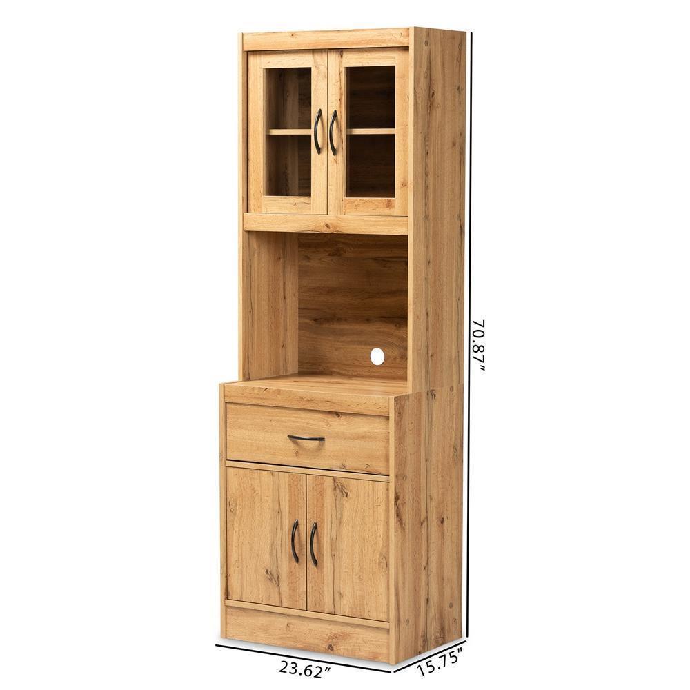 Laurana Modern and Contemporary Oak Brown Finished Wood Kitchen Cabinet and Hutch FredCo
