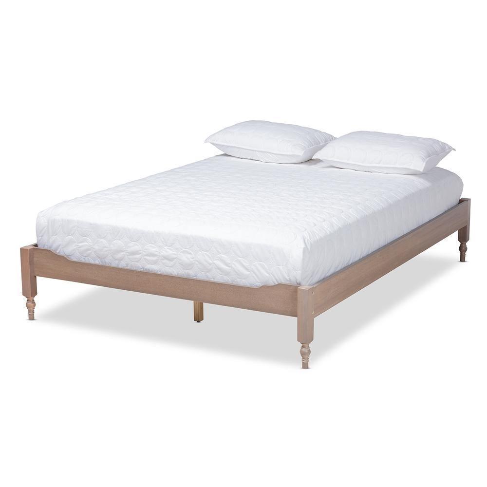 Laure French Bohemian Antique Oak Finished Wood King Size Platform Bed Frame FredCo