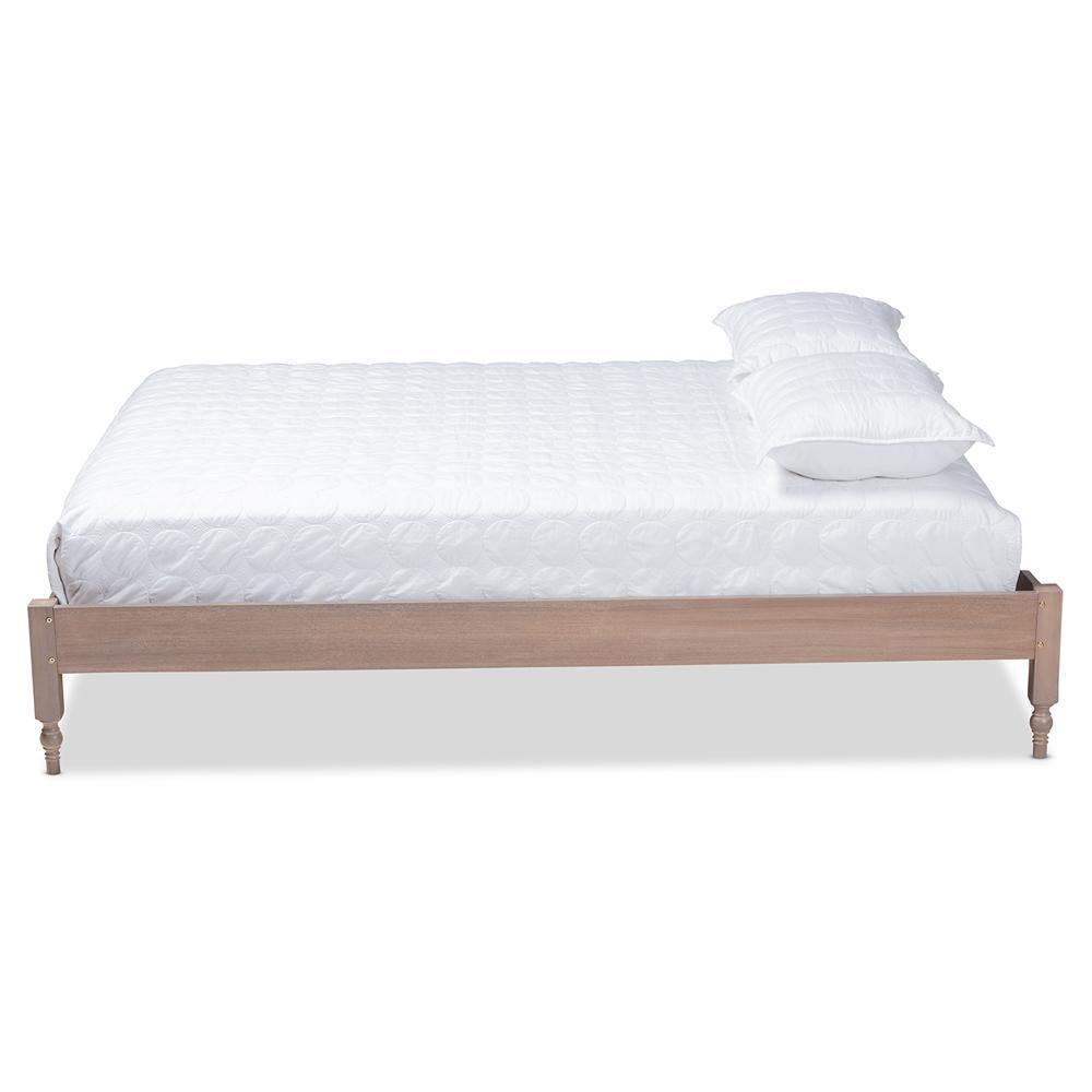 Laure French Bohemian Antique Oak Finished Wood King Size Platform Bed Frame FredCo