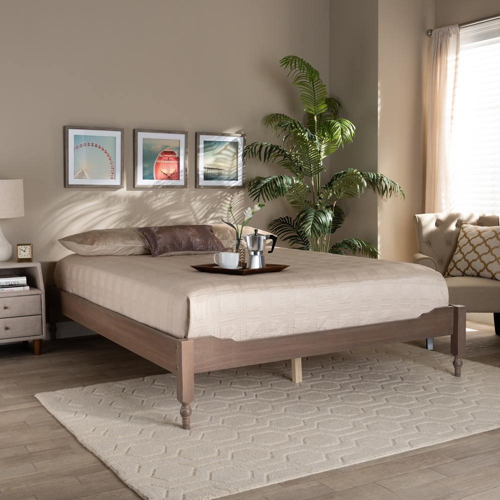 Laure French Bohemian Antique Oak Finished Wood King Size Platform Bed Frame FredCo