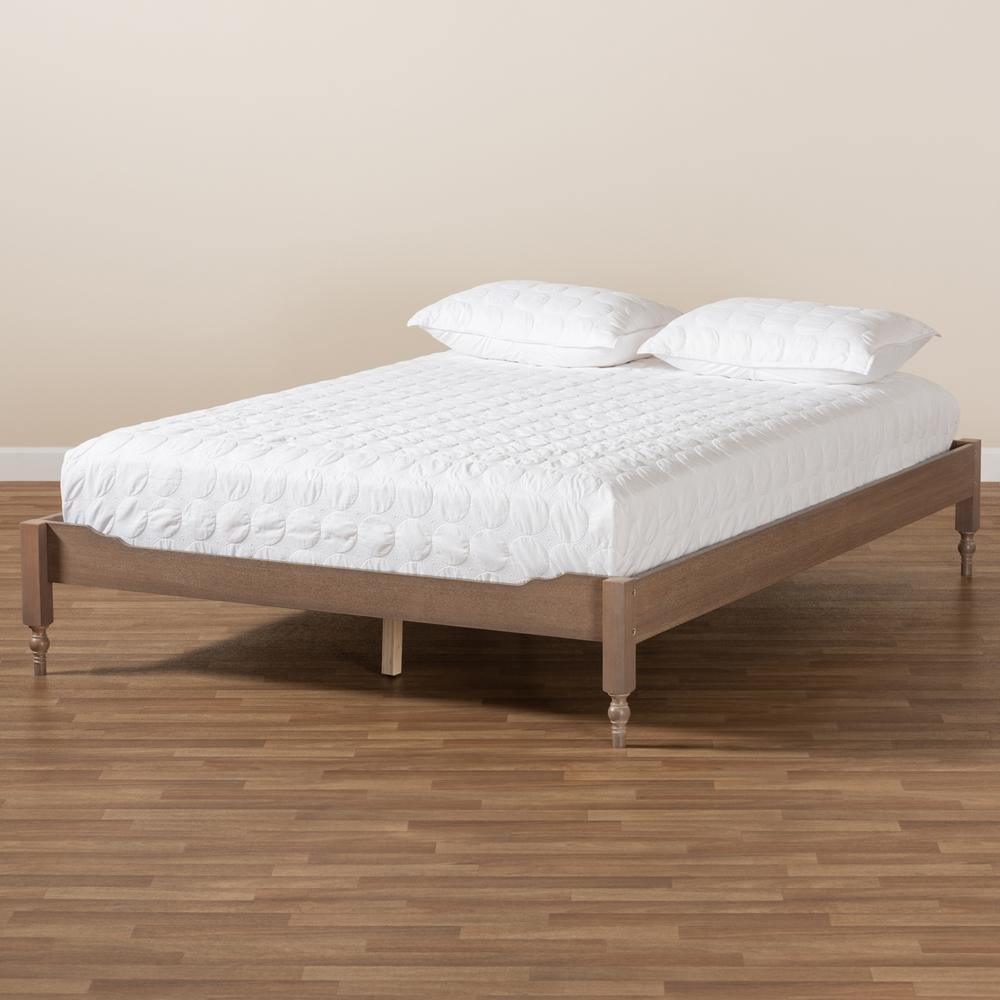 Laure French Bohemian Antique Oak Finished Wood King Size Platform Bed Frame FredCo
