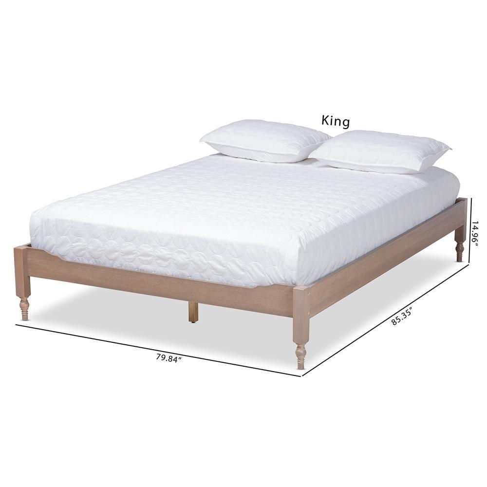 Laure French Bohemian Antique Oak Finished Wood King Size Platform Bed Frame FredCo