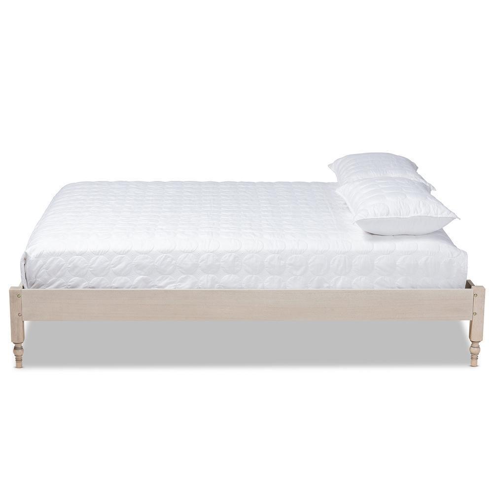 Laure French Bohemian Antique White Oak Finished Wood King Size Platform Bed Frame FredCo