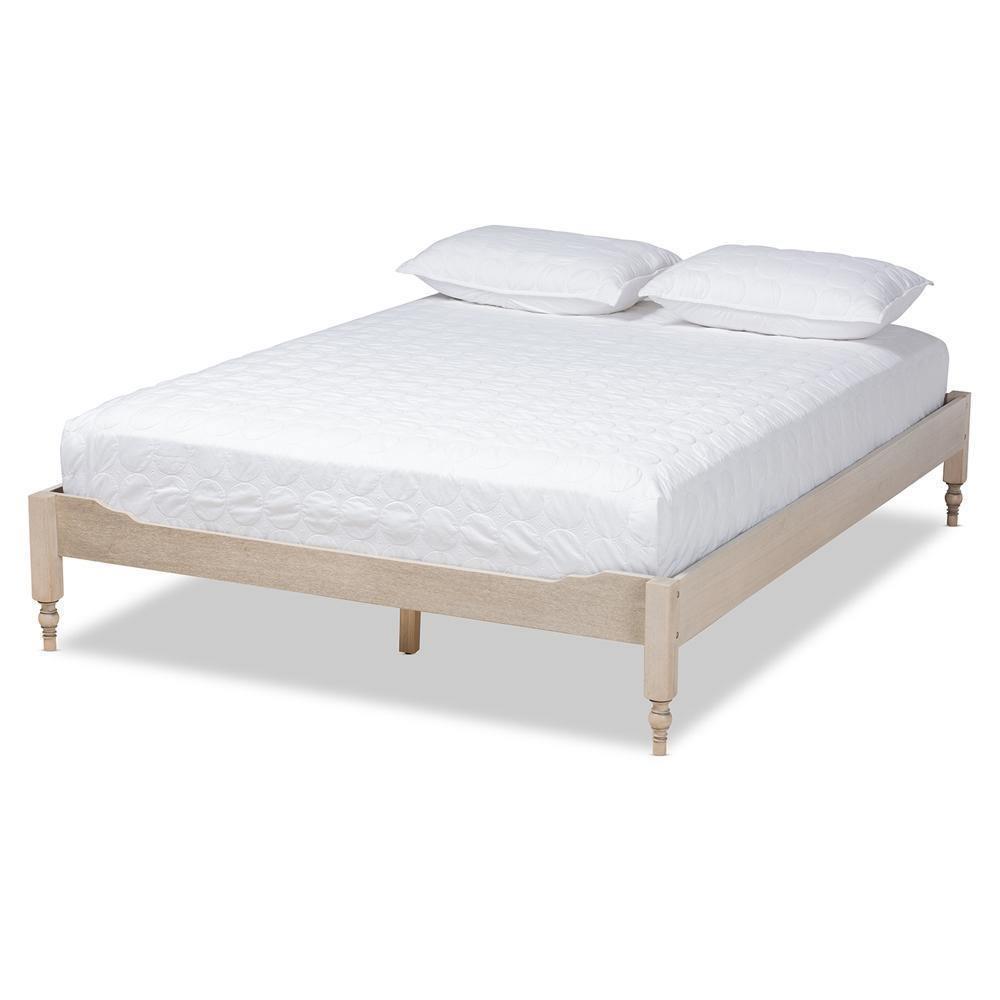 Laure French Bohemian Antique White Oak Finished Wood King Size Platform Bed Frame FredCo