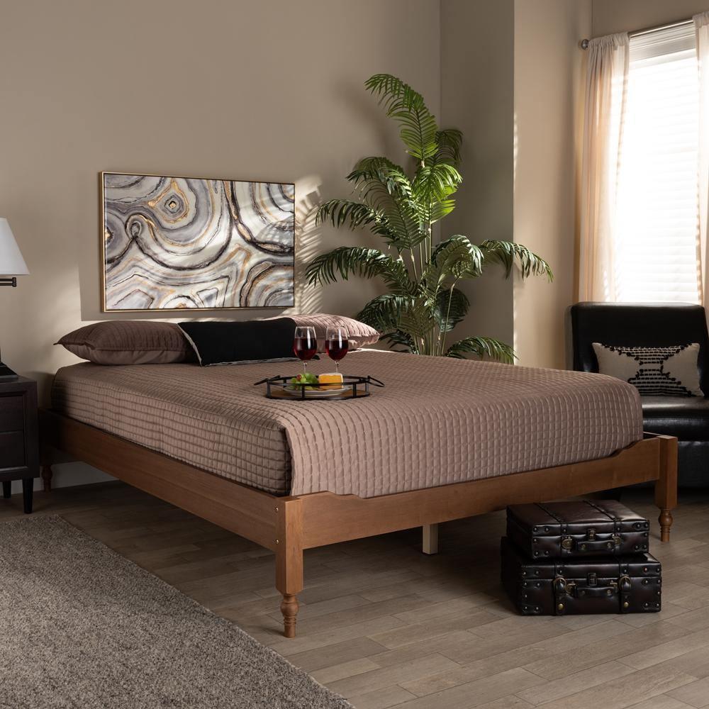 Laure French Bohemian Ash Walnut Finished Wood Full Size Platform Bed Frame FredCo