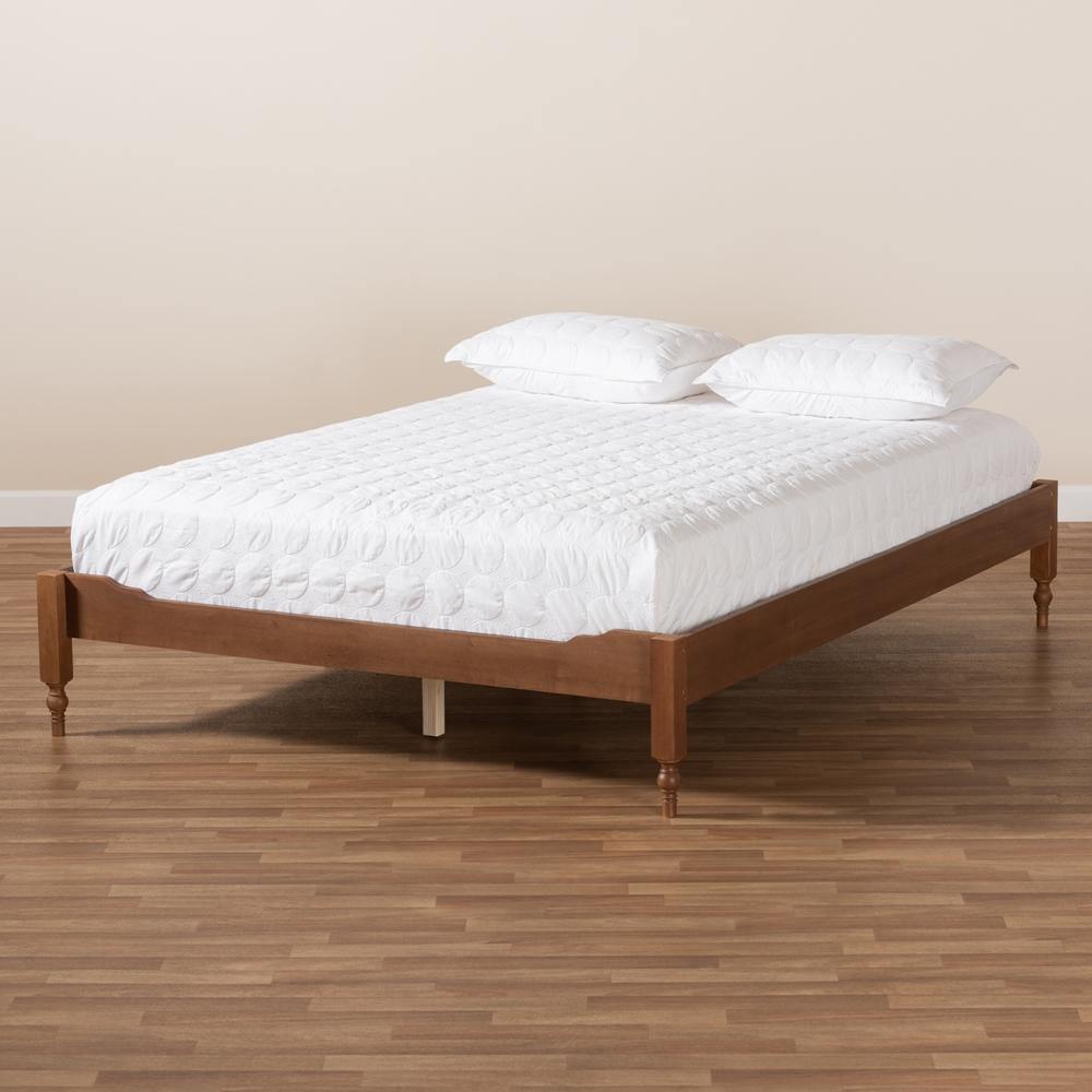 Laure French Bohemian Ash Walnut Finished Wood King Size Platform Bed Frame FredCo