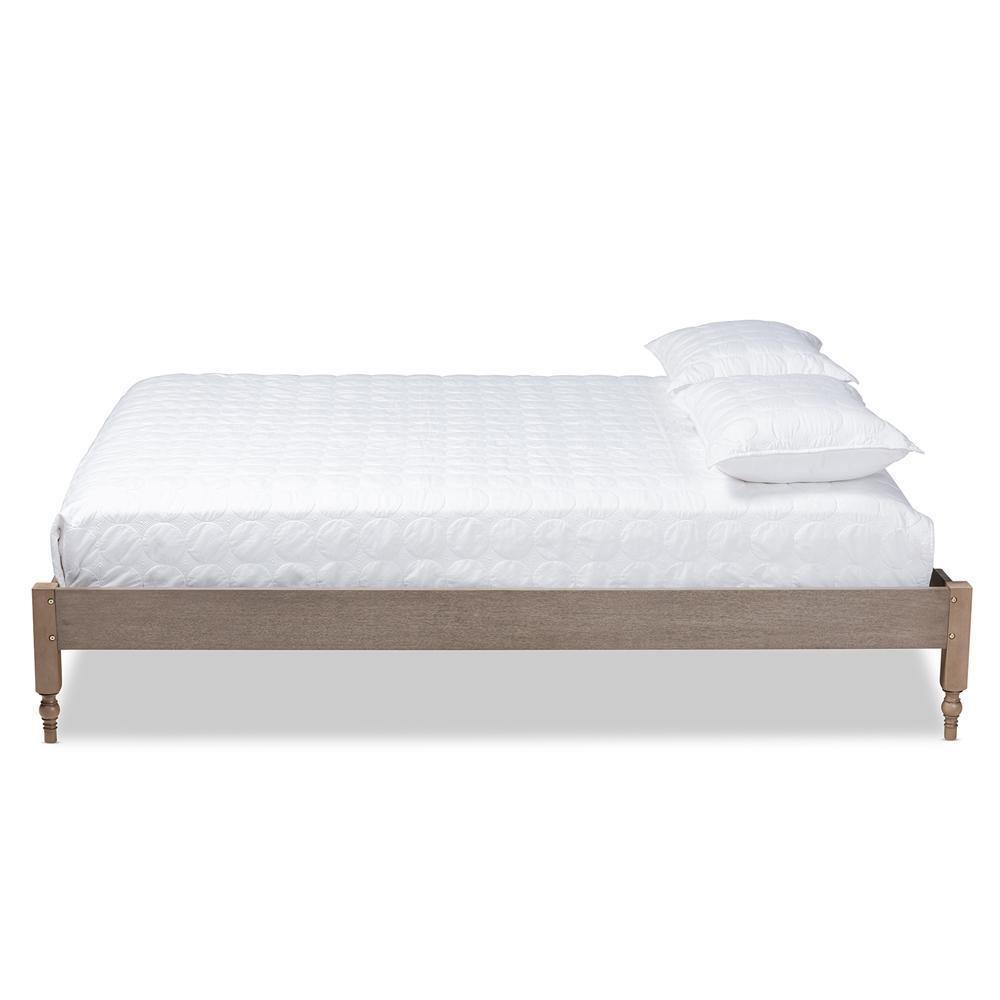 Laure French Bohemian Weathered Grey Oak Finished Wood King Size Platform Bed Frame FredCo