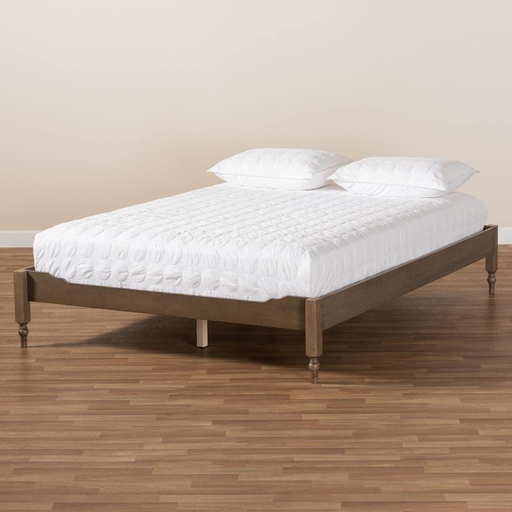 Laure French Bohemian Weathered Grey Oak Finished Wood King Size Platform Bed Frame FredCo