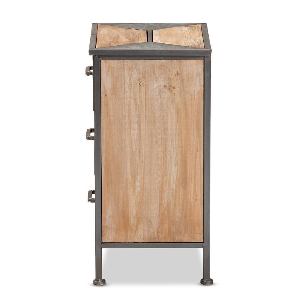 Laurel Rustic Industrial Antique Grey Finished Metal and Whitewashed Oak Brown Finished Wood 3-Drawer Nightstand FredCo