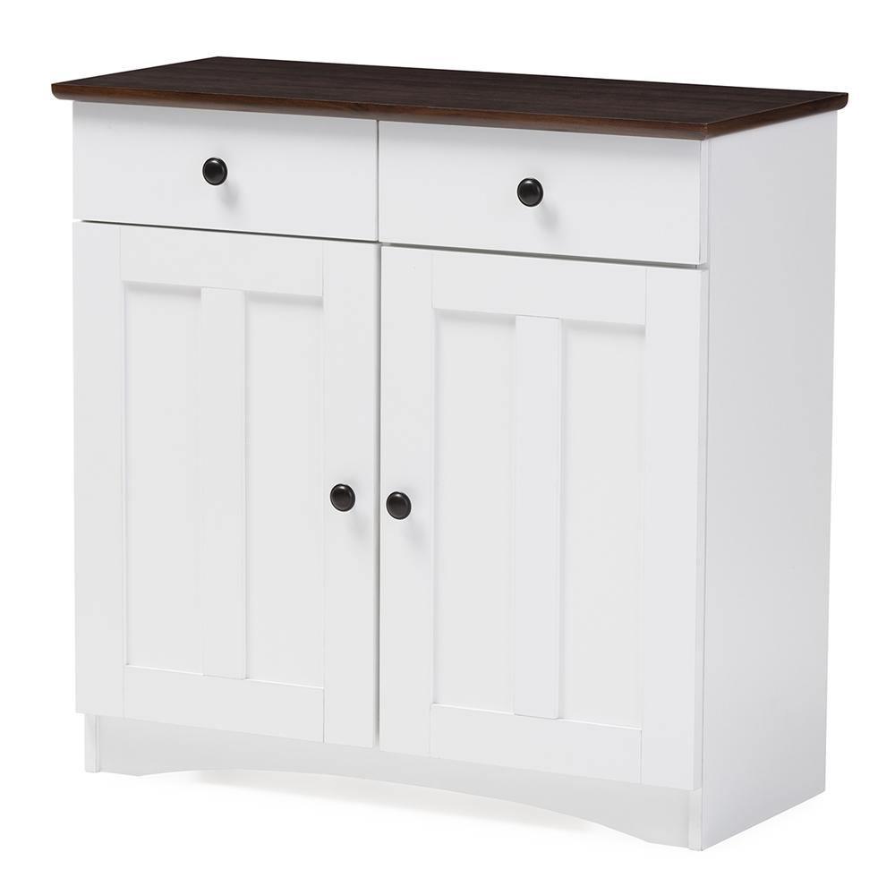 Lauren Modern and Contemporary Two-tone White and Dark Brown Buffet Kitchen Cabinet with Two Doors and Two Drawers FredCo