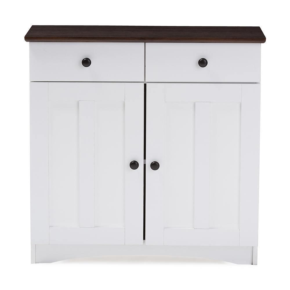 Lauren Modern and Contemporary Two-tone White and Dark Brown Buffet Kitchen Cabinet with Two Doors and Two Drawers FredCo