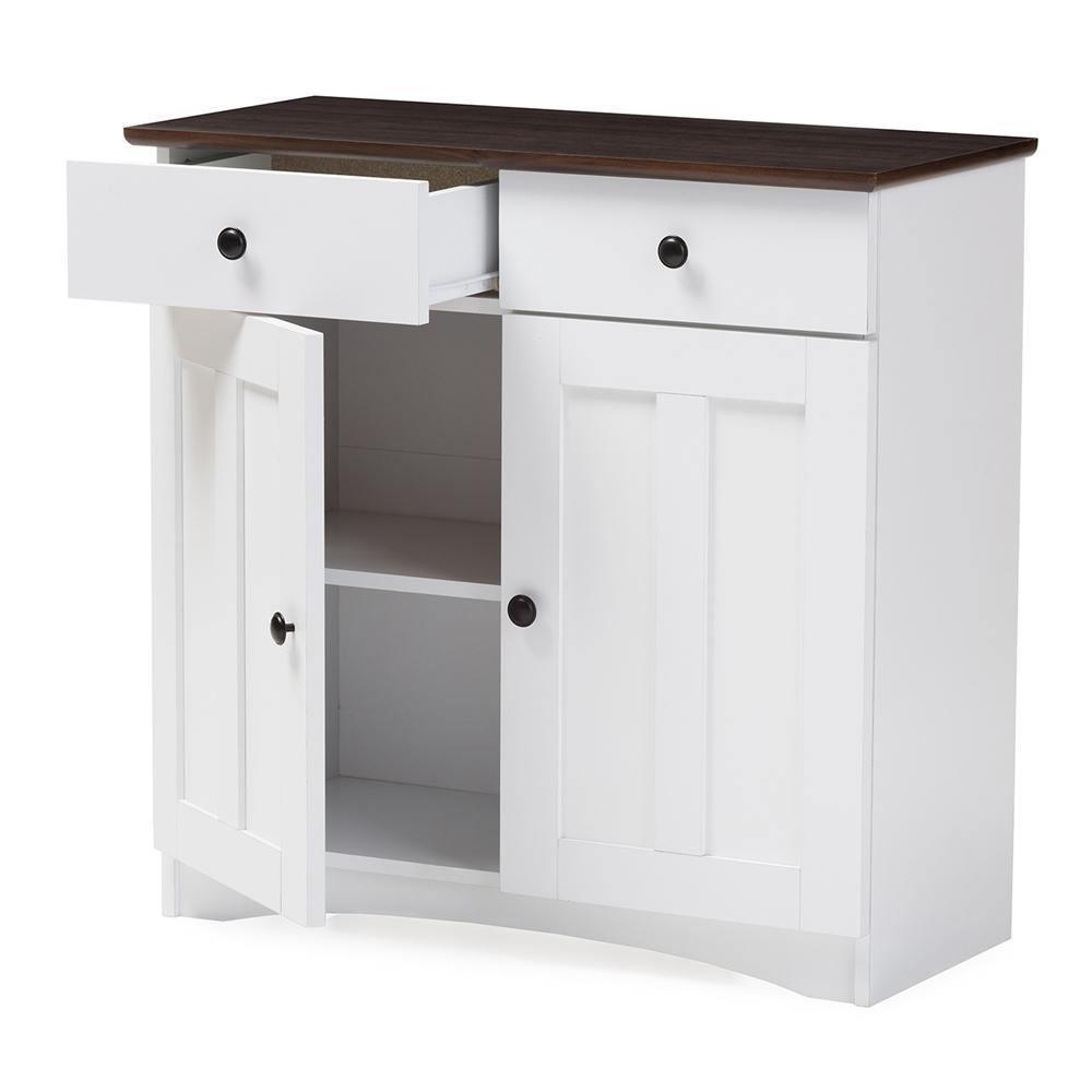 Lauren Modern and Contemporary Two-tone White and Dark Brown Buffet Kitchen Cabinet with Two Doors and Two Drawers FredCo
