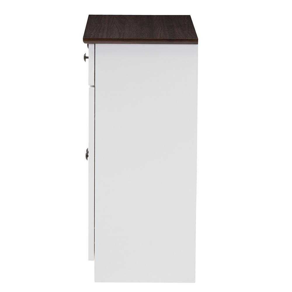 Lauren Modern and Contemporary Two-tone White and Dark Brown Buffet Kitchen Cabinet with Two Doors and Two Drawers FredCo