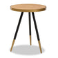Lauro Modern and Contemporary Round Walnut Wood and Metal End Table with Two-Tone Black and Gold Legs FredCo