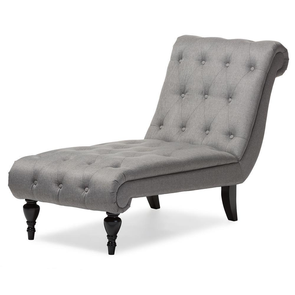 Layla Mid-century Retro Modern Grey Fabric Upholstered Button-tufted Chaise Lounge FredCo