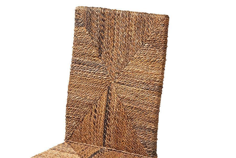Laymi Modern Bohemian Dark Brown Mahogany Wood and Banana Fiber Dining Chair FredCo