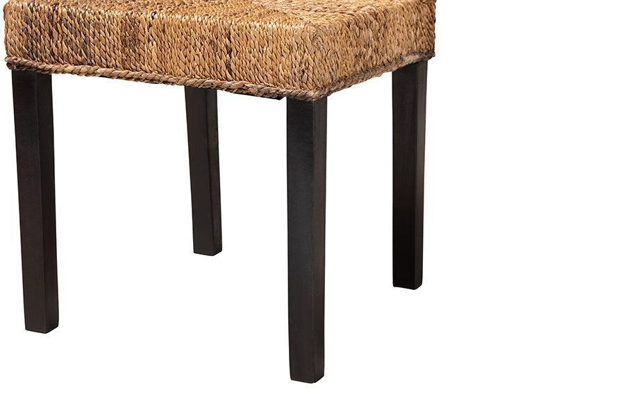 Laymi Modern Bohemian Dark Brown Mahogany Wood and Banana Fiber Dining Chair FredCo