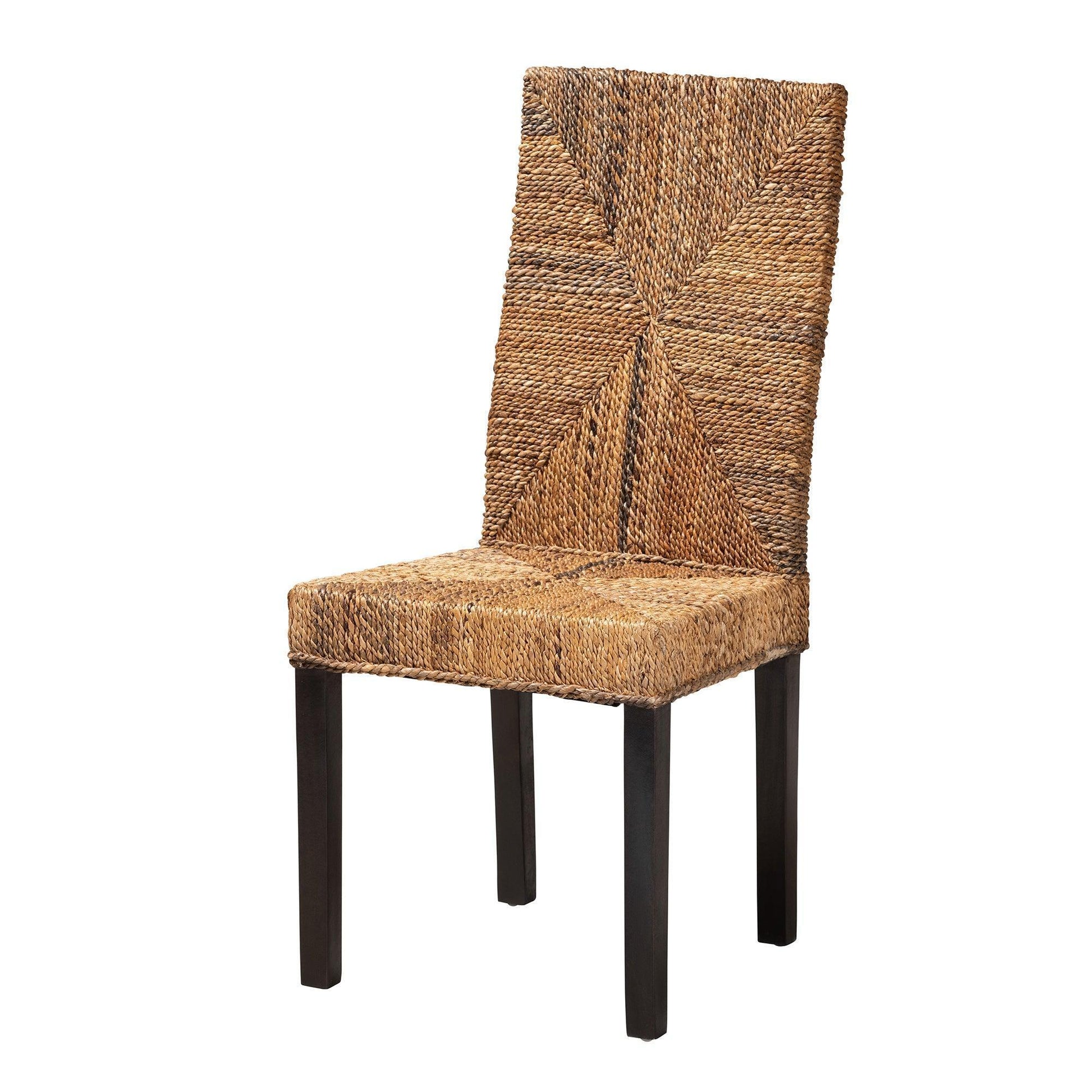Laymi Modern Bohemian Dark Brown Mahogany Wood and Banana Fiber Dining Chair FredCo