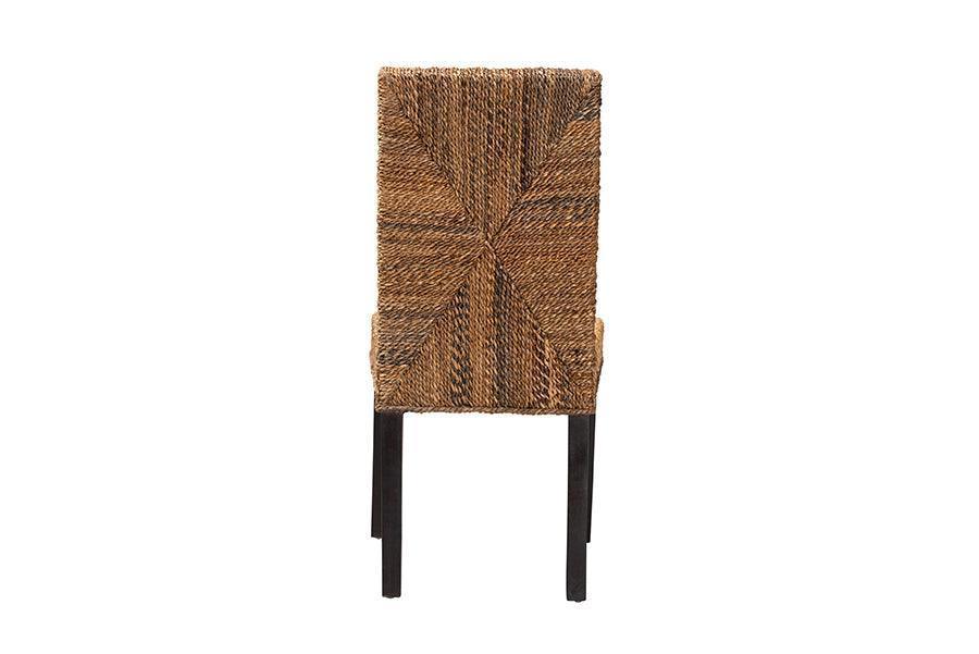 Laymi Modern Bohemian Dark Brown Mahogany Wood and Banana Fiber Dining Chair FredCo