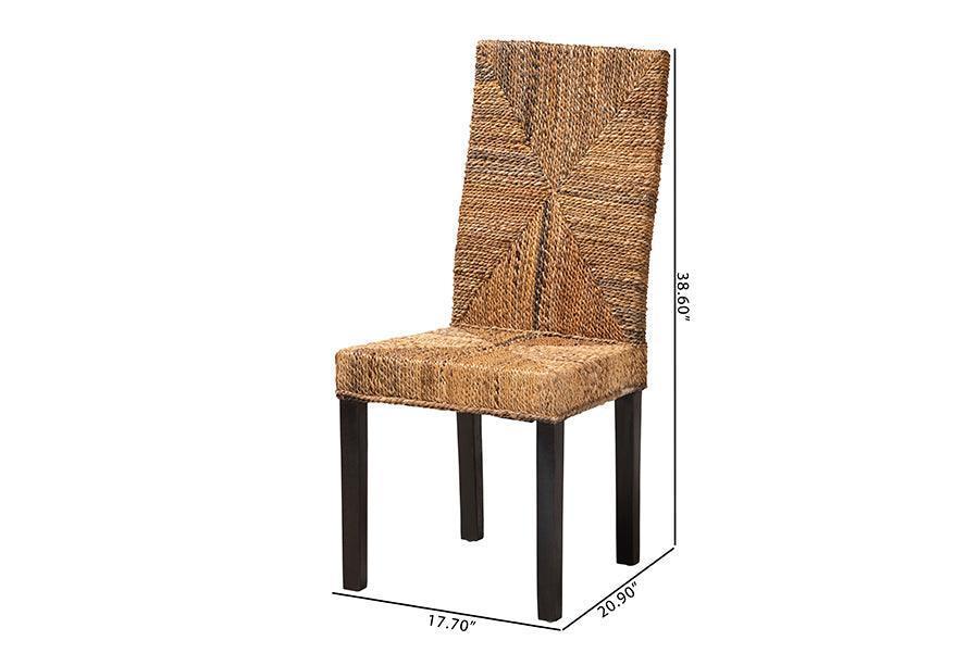 Laymi Modern Bohemian Dark Brown Mahogany Wood and Banana Fiber Dining Chair FredCo